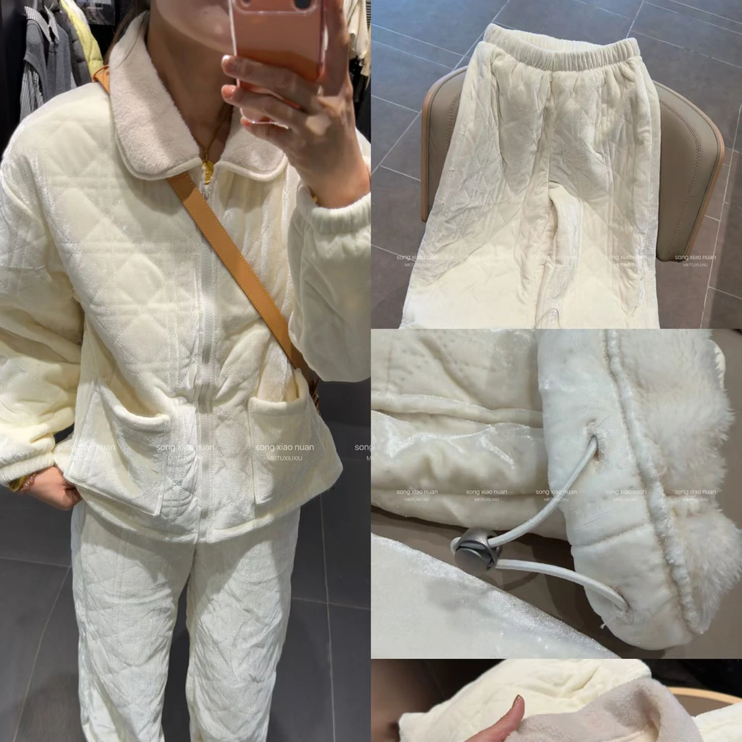 8090暖居【云朵泡芙】秋冬季新款三层加绒加厚翻领套装NJ-25507