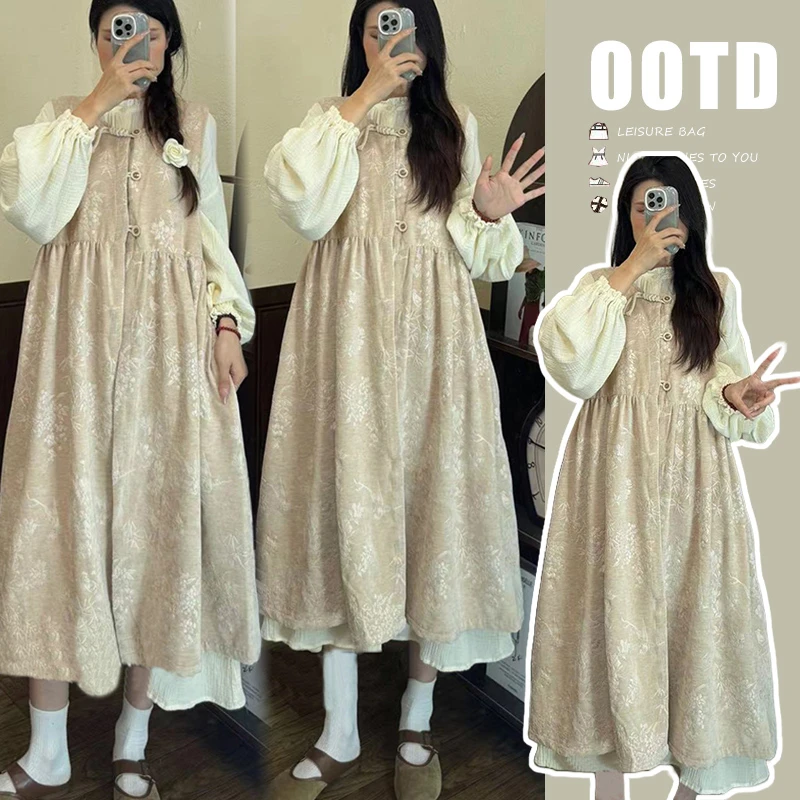 2024秋冬新款设计感宽松裙子孕妇长款设计感连衣裙套装秋冬法式