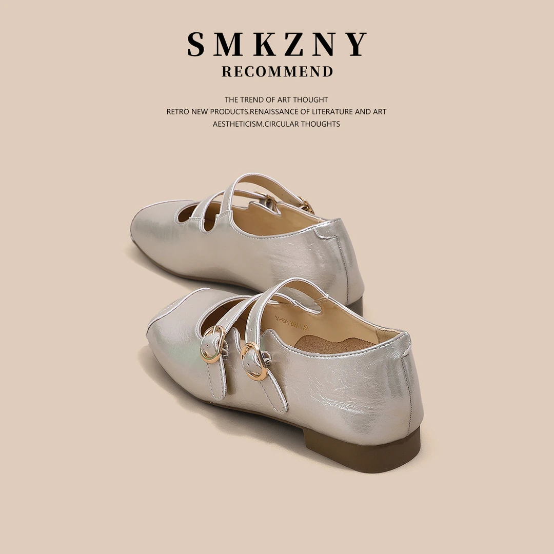 法式小高跟玛丽珍鞋女款2025新款夏季百搭方头浅口粗跟单鞋31-671