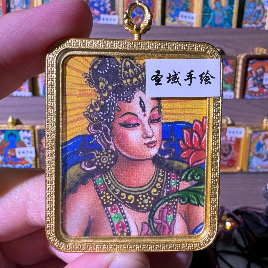 【度母】纯手绘唐卡绿度母4×5厘米