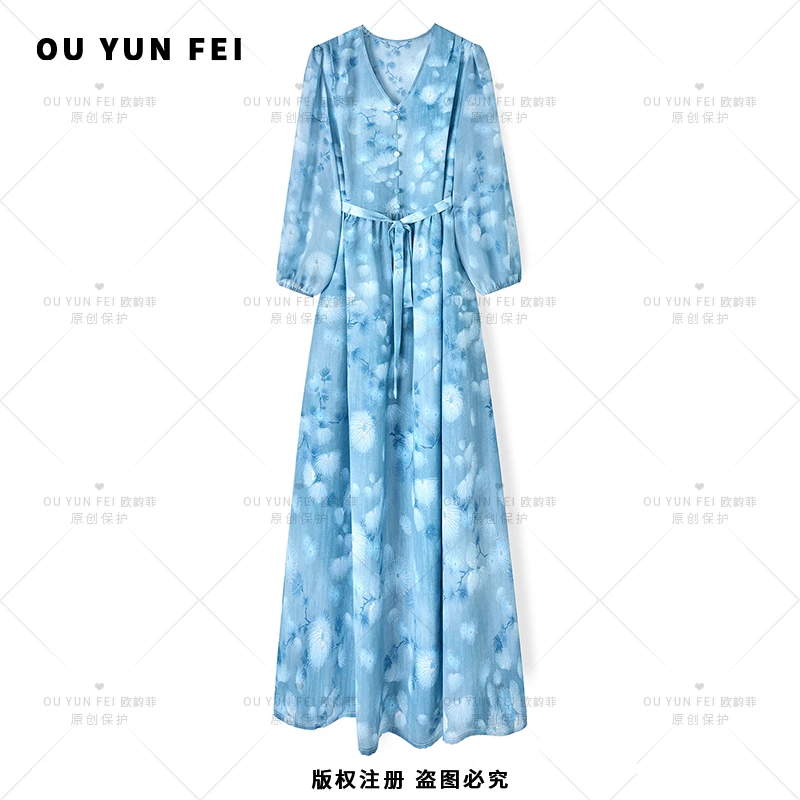 高级感连衣裙女新款气质显瘦穿搭时尚洋气印花长裙AY1028