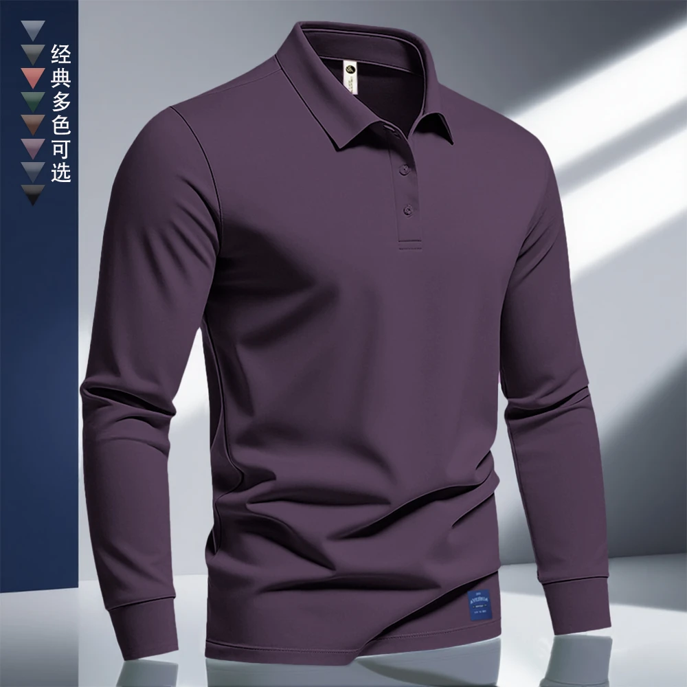 2025新款纯色经典酱紫色春秋款Polo衫潮流男士商务翻领长袖上衣服