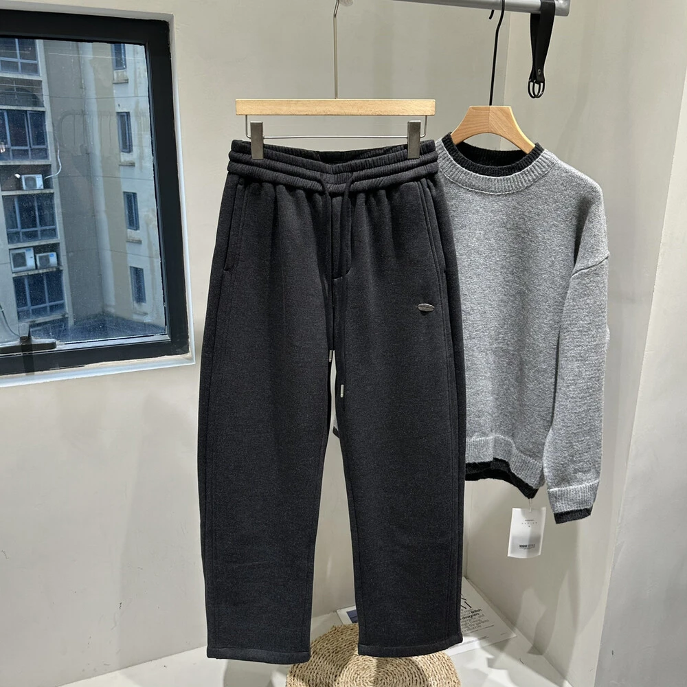 几禾线秋冬厚款绵羊毛混纺休闲裤男坠感宽松毛呢直筒裤简约休闲裤