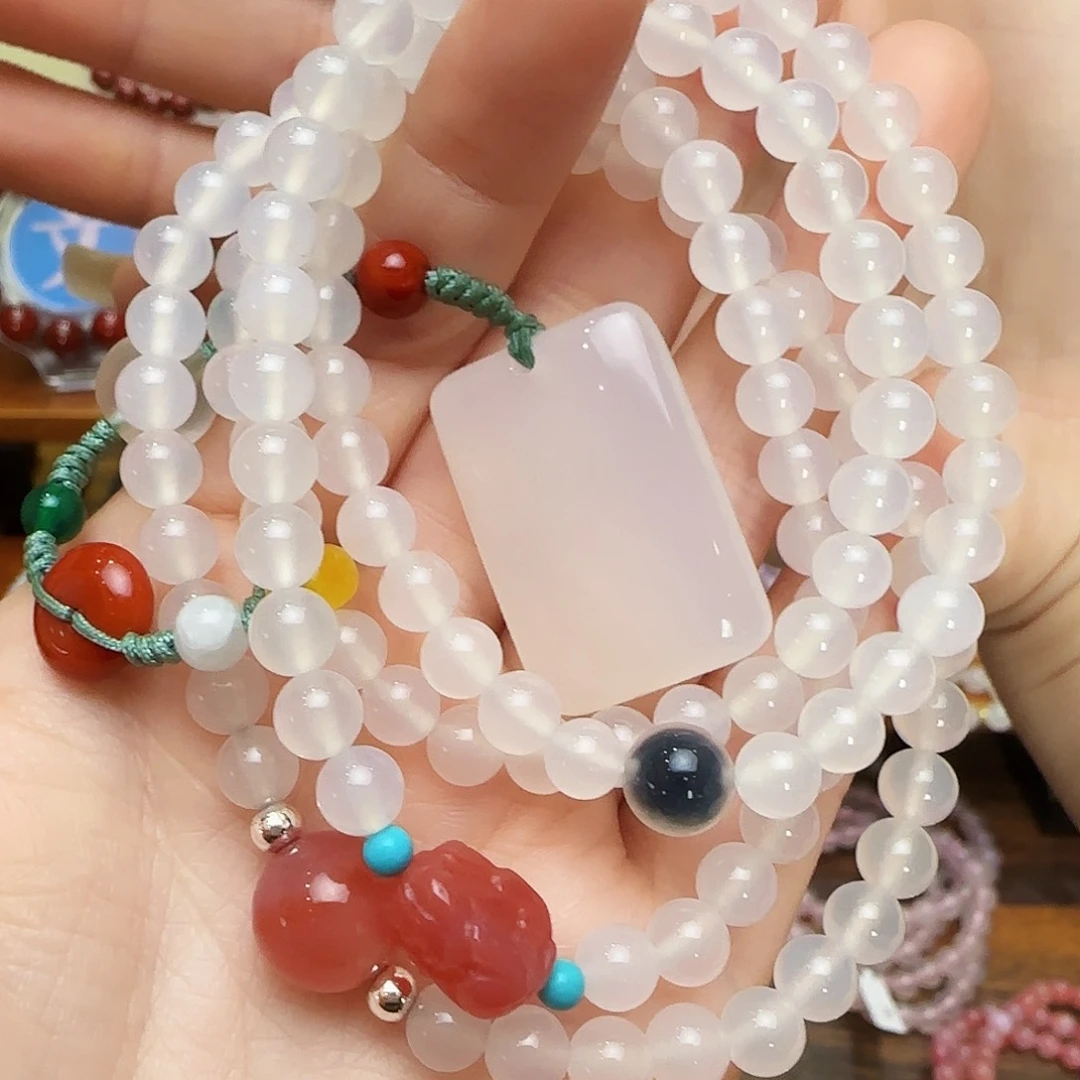 未镶嵌手链玛瑙/玉髓白玛瑙无事牌