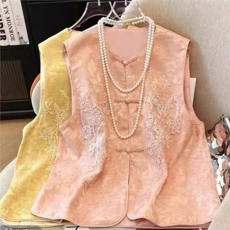 中式国风马甲背心钉珠春季重工盘扣刺绣唐装坎肩上衣MJ640