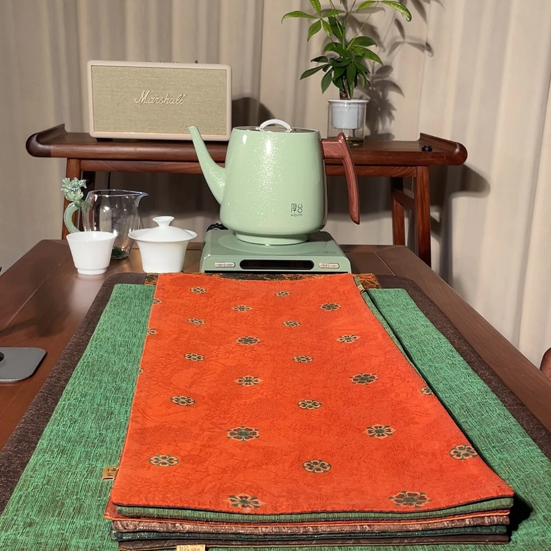 手工艺品琉璃慢蓝茶席红色宝相花