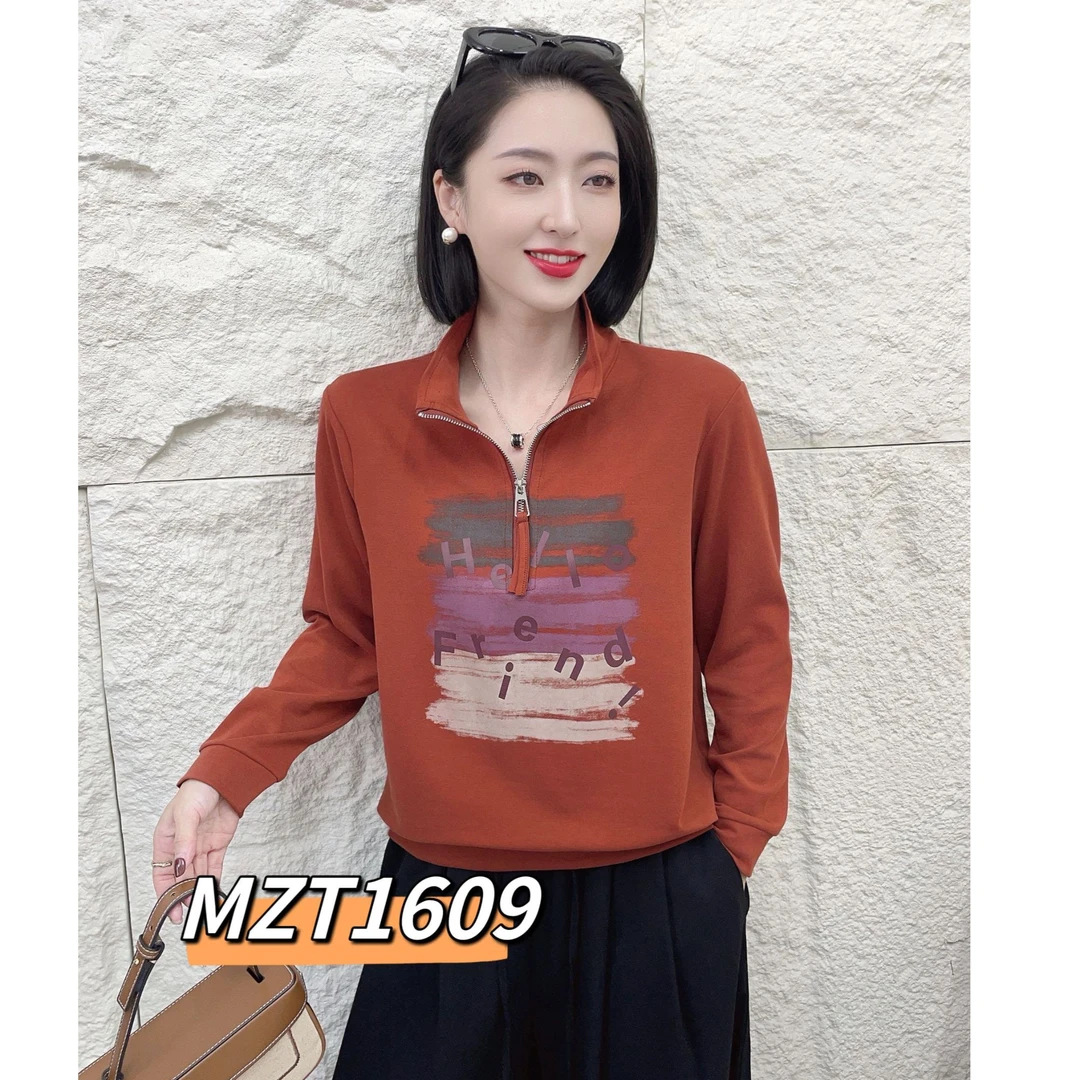 MZT1609(聚水谭)正肩袖常规拼接卫衣显瘦休闲秋季女士长袖卫衣