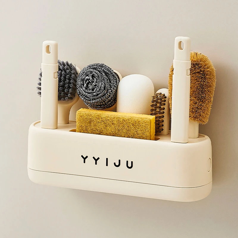 橱明星厨房清洁刷多功能锅刷杯刷家用手柄钢丝清洁刷子壁挂收纳盒