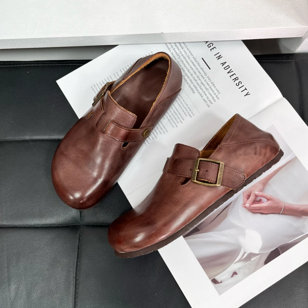 外贸原单 重工水洗马皮勃肯鞋全包女鞋复古舒适大码4041