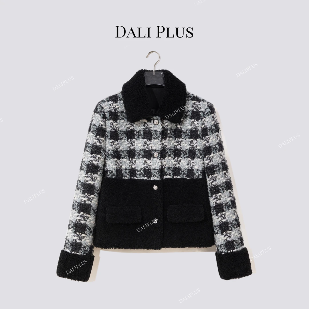 DALI PLUS“滑雪格子鹅绒”100羊毛领小香三星95白鹅绒服-D5ST1625