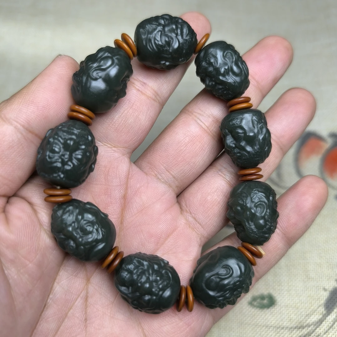 新疆和田玉河磨玉双面工艺20*18十八罗汉手串