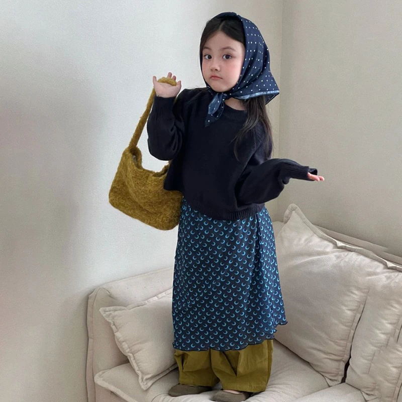【安安家】女童韩版短款纯色上衣半身裙宽松休闲阔腿裤两件套R25422