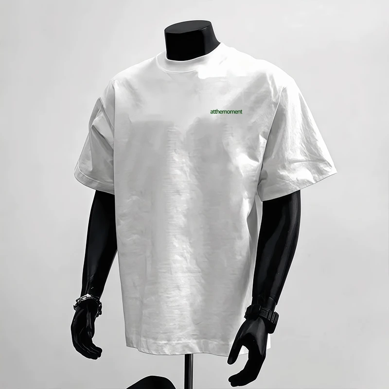 重磅纯棉短袖T恤绿色字母印花宽松款夏季潮流休闲上衣圆领半袖衫