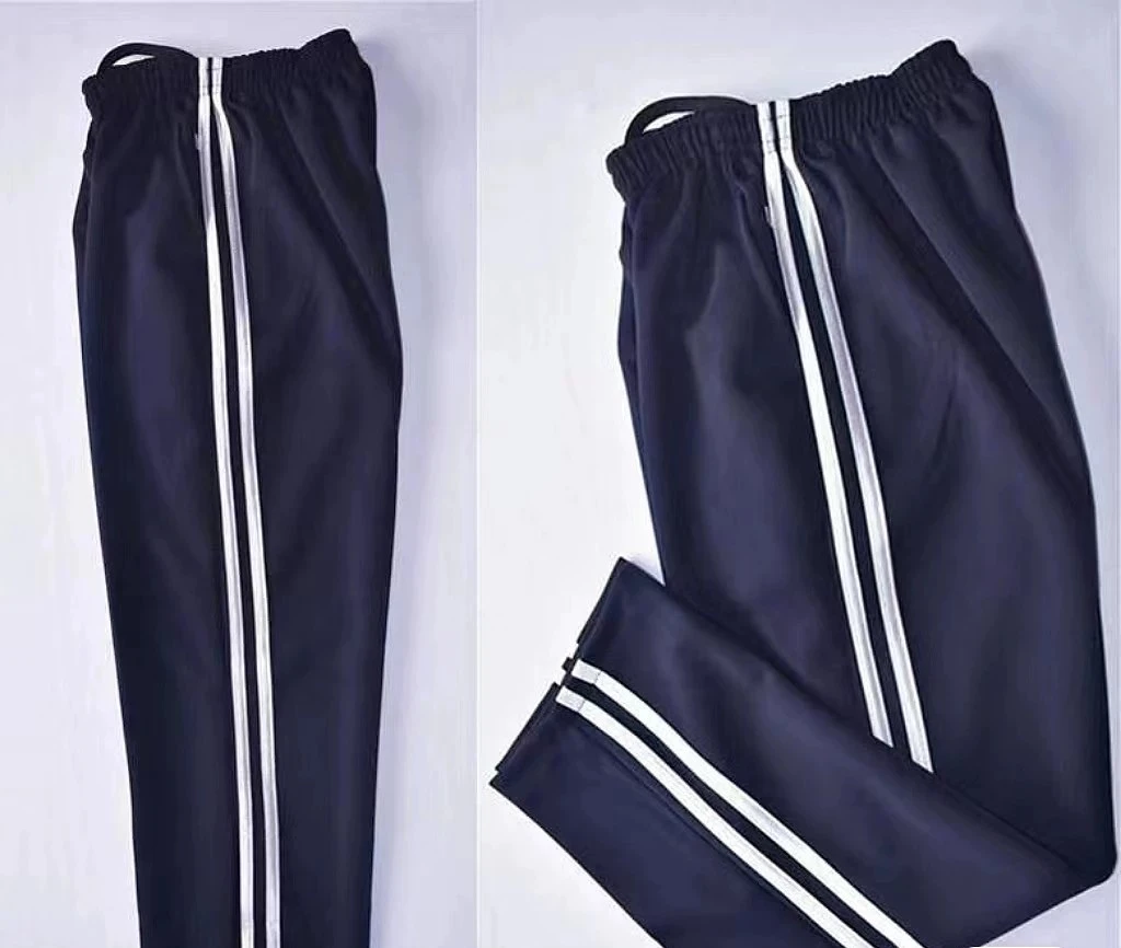 藏青色直筒校裤加绒双白杠