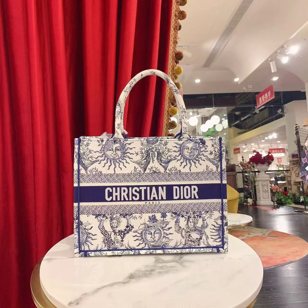 95新 DIOR/迪奥 GGS迪奥托特tote中号蓝色太阳刺绣85276691