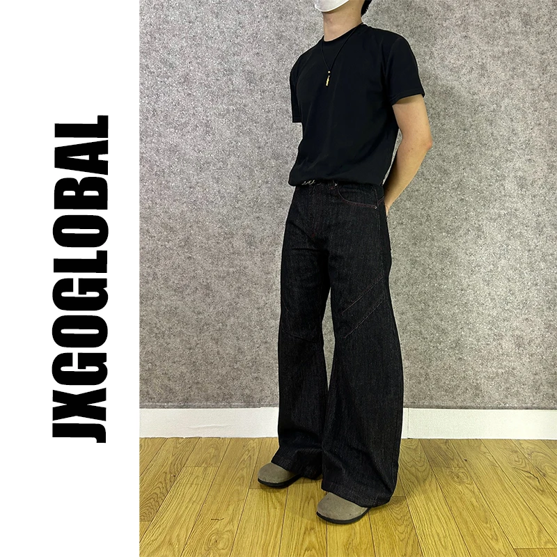 JXGOGLOBAL结构立体阔腿弯刀长裤男女宽松复古cleanfit原色牛仔裤