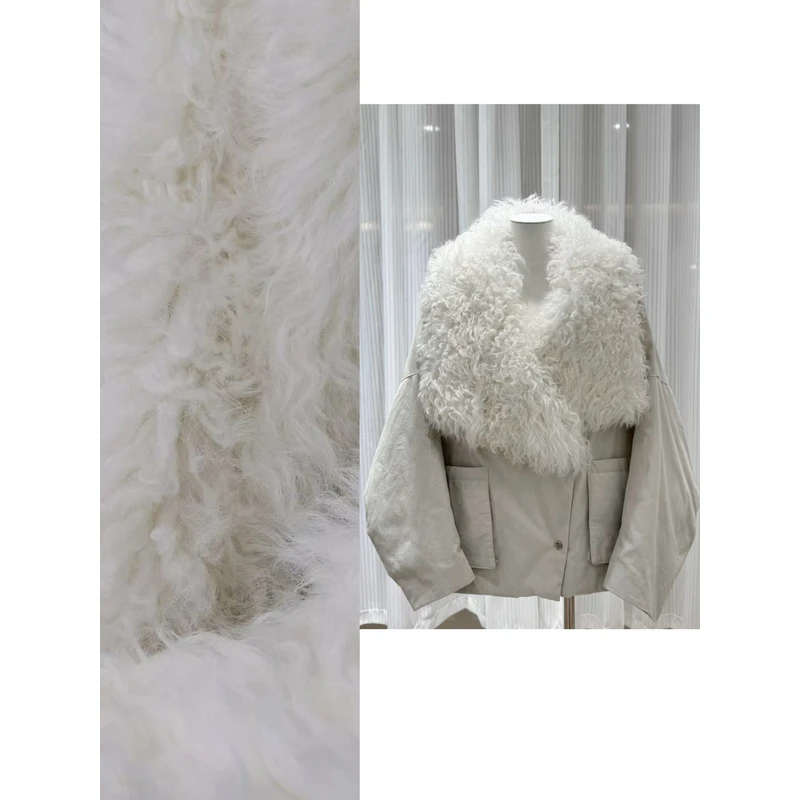 YR12【依美丁】羊卷毛大翻领大口袋天丝棉鹅绒派克服