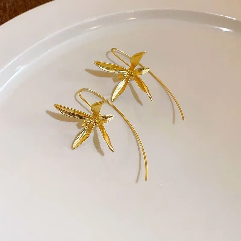 铜合金耳饰 日韩植物花卉气质新中式金色耳环超仙精致耳饰2054