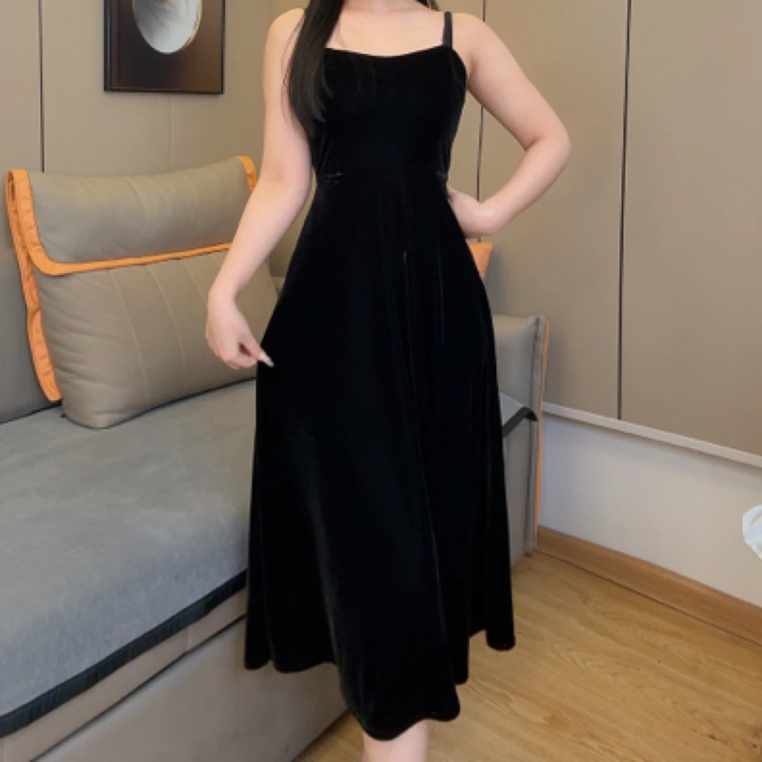 新款丝绒吊带裙高品质春季女神新中式国风打底气质显瘦纯色显身形