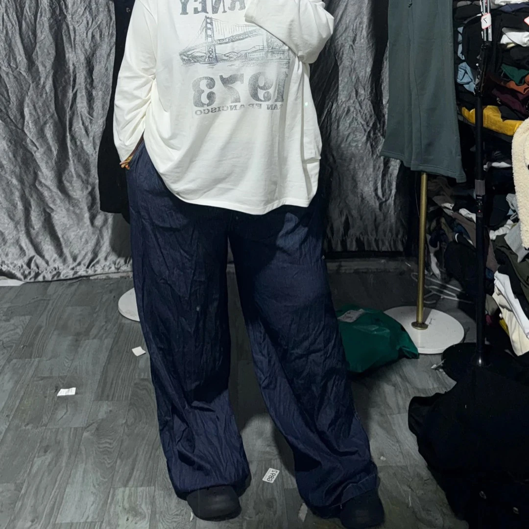 丹宁蓝牛仔宽松阔腿裤