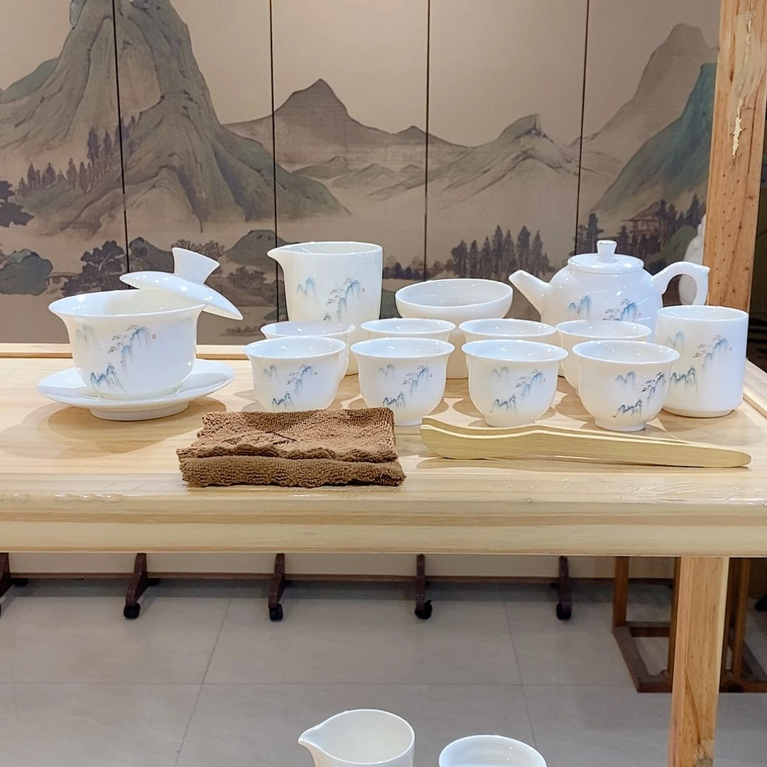 【墨城】羊脂玉瓷高山流水16头