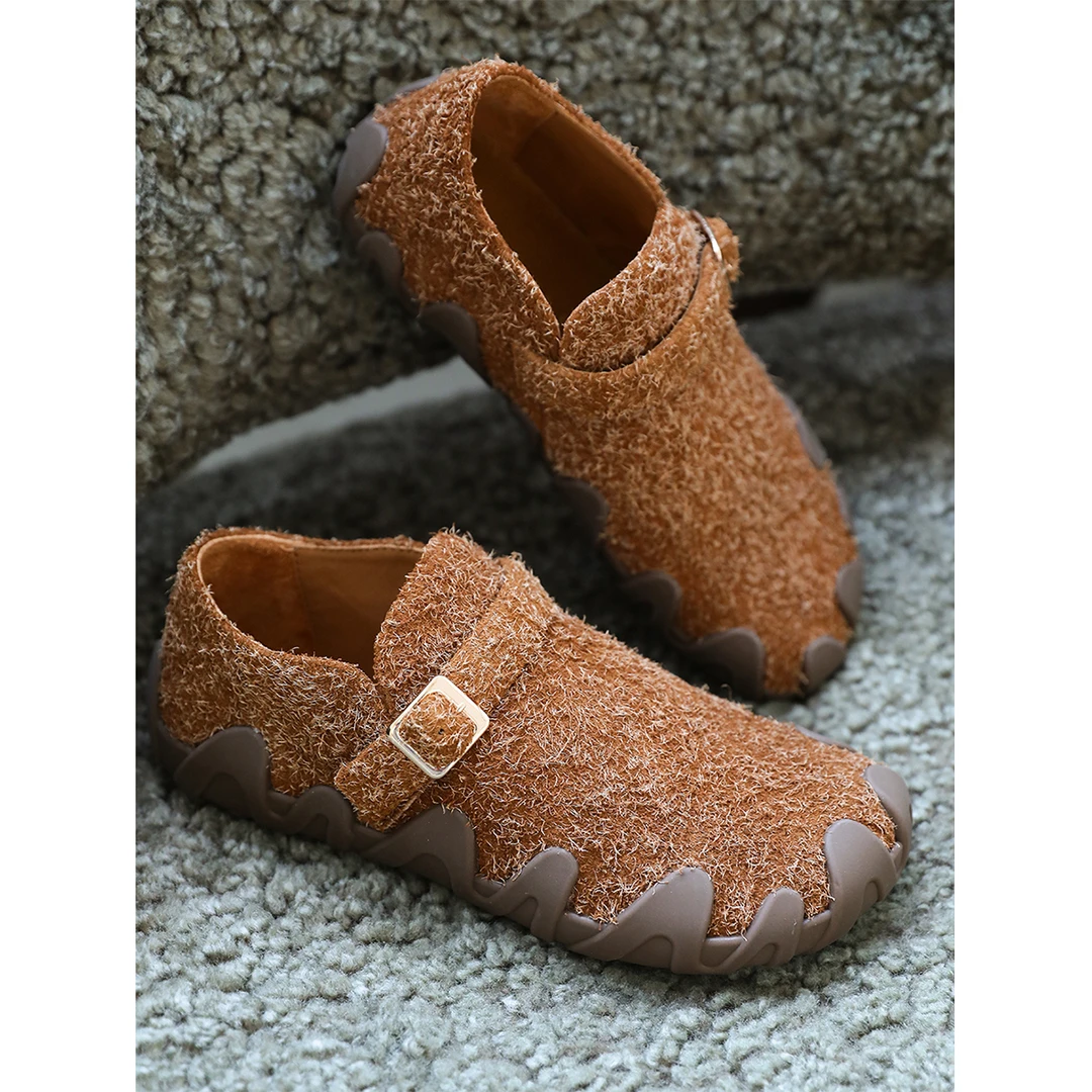 麻霖反绒牛皮一体式套包工艺文艺休闲秀气定制款一脚蹬勃肯鞋皮鞋