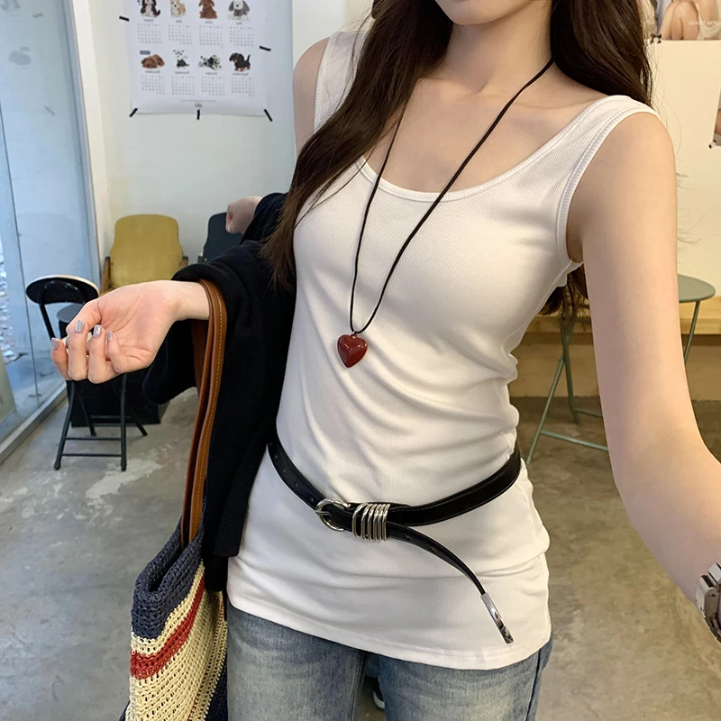 品牌欧货韩系修身收腰简约黄色无袖多巴胺吊带背心女夏日潮流通勤