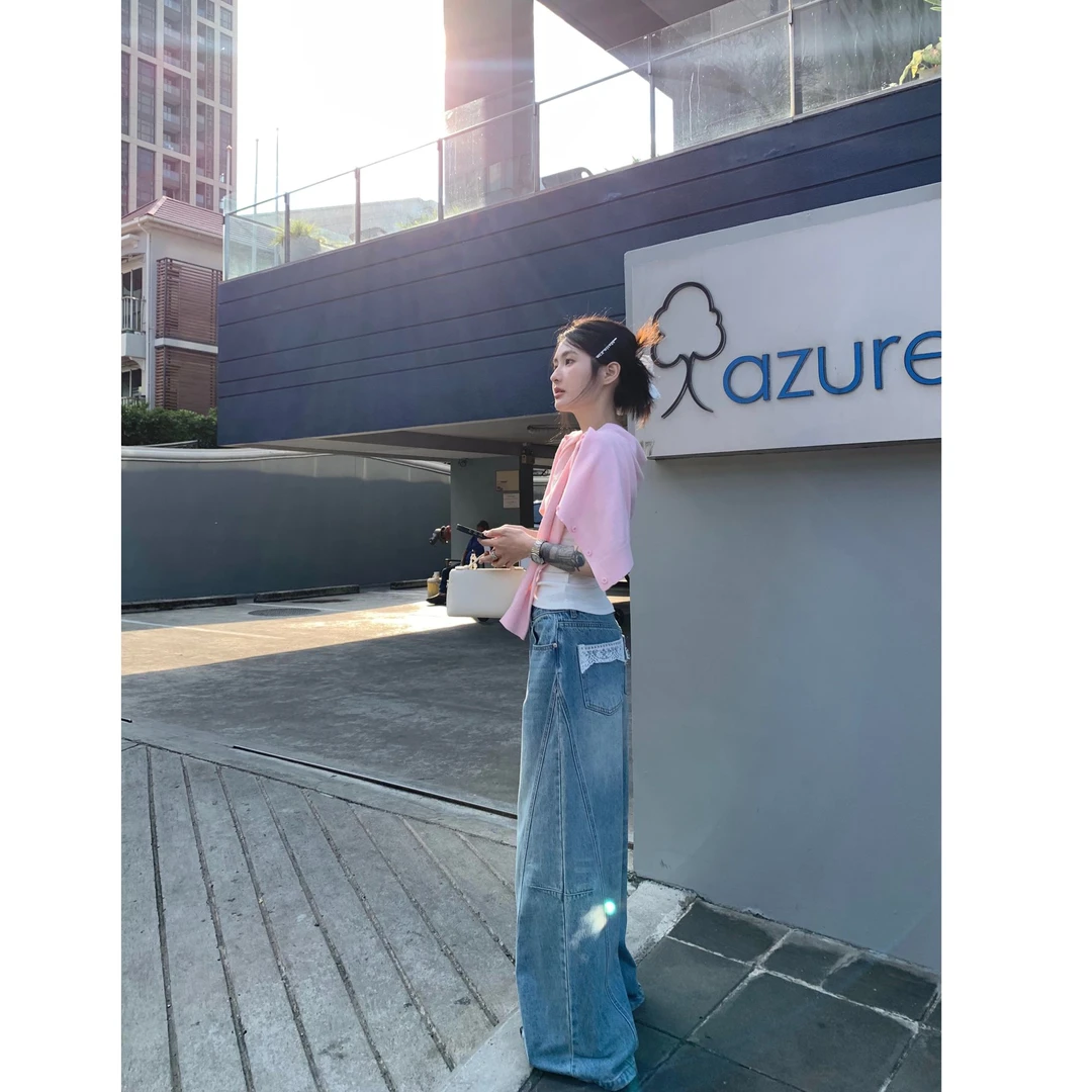 Theissn宁司-2025春季新款宽松显瘦高街百搭阔腿牛仔裤0521