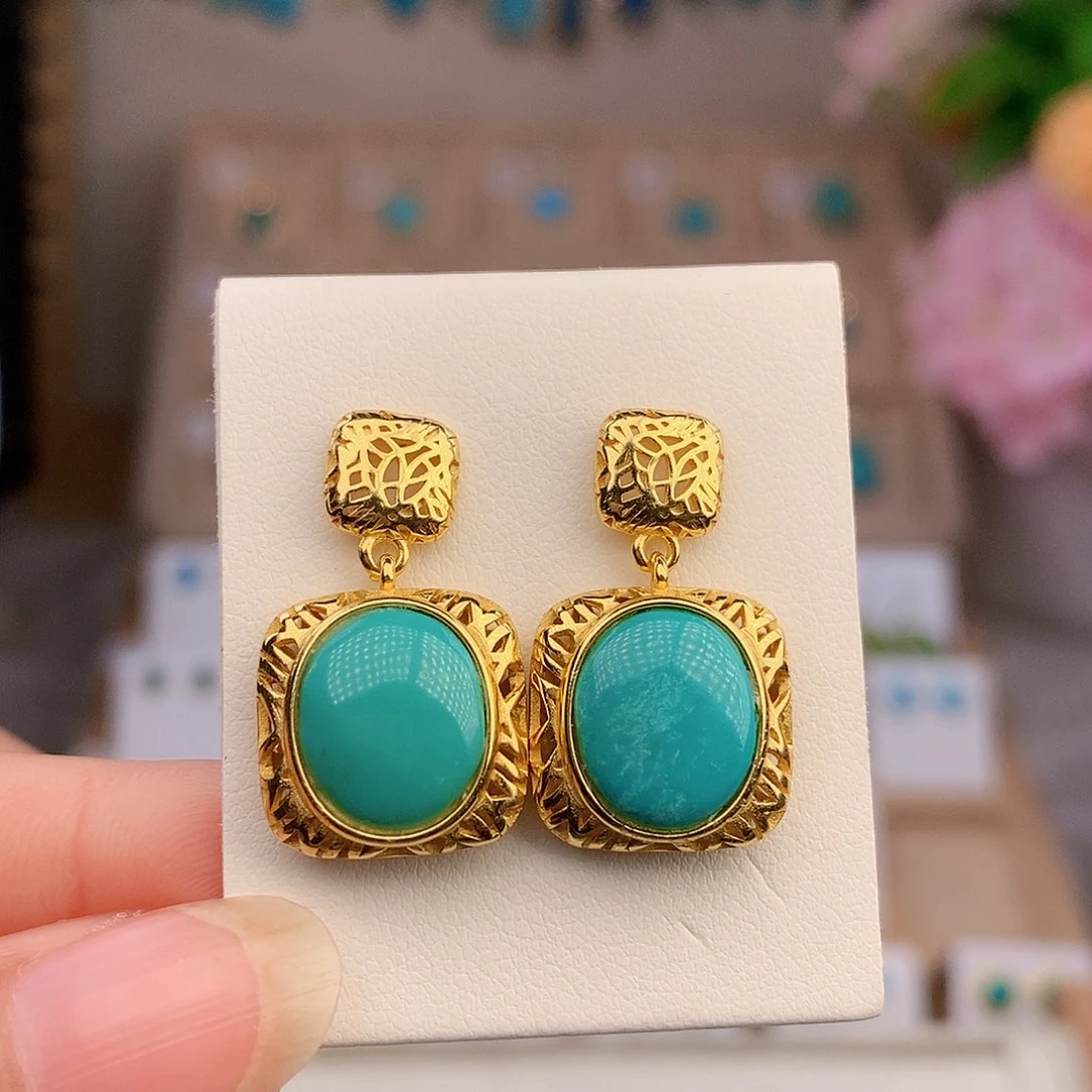 银S925镶嵌绿松石耳饰