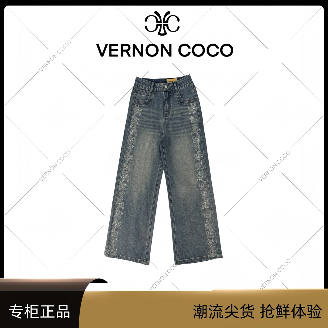 【VERNON COCO】Y30秋季烫钻时尚直筒显瘦牛仔裤RN81