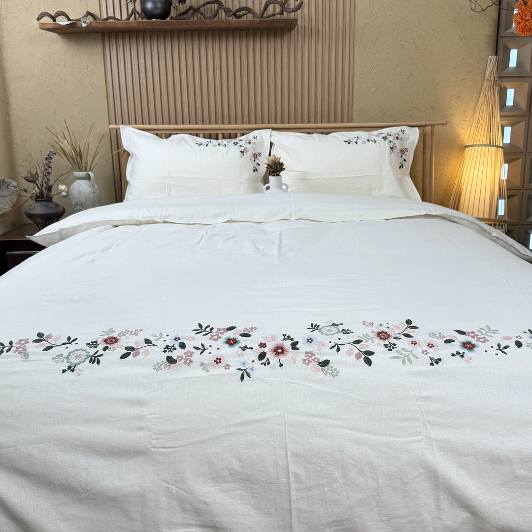 【麻代先生专属】汉麻白色花满园刺绣四件套