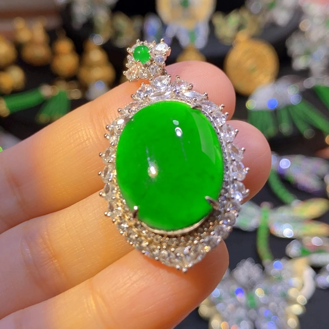 吊坠(不含链)银S925镶嵌翡翠