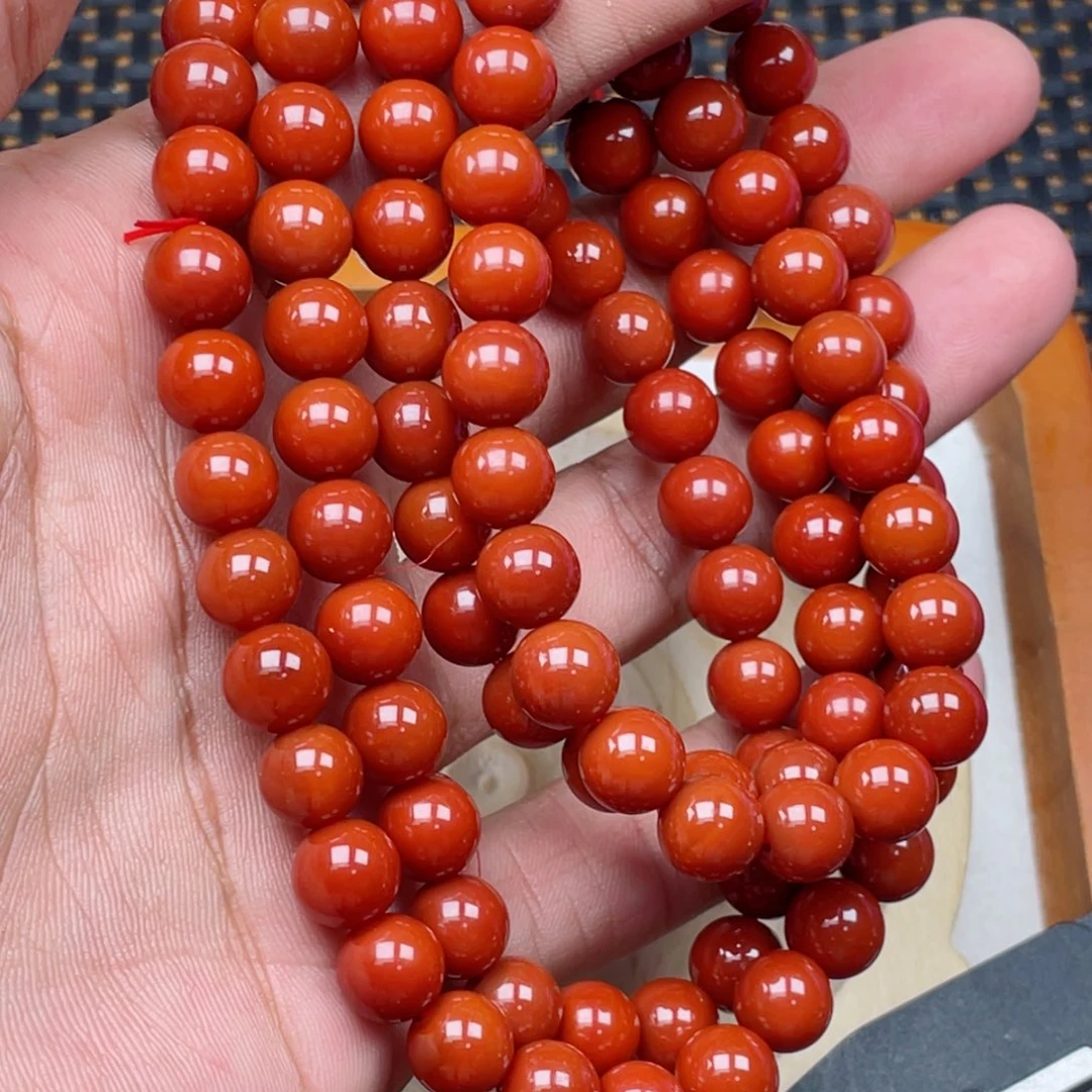 南红玛瑙未镶嵌柿子红108颗卡8