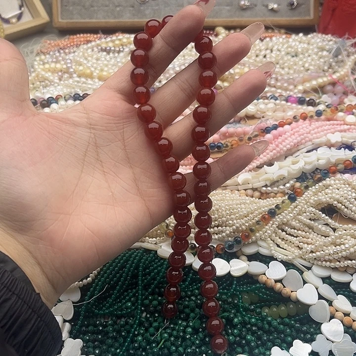 玛瑙/玉髓珠宝半成品未镶嵌一条8mm左右红玛瑙