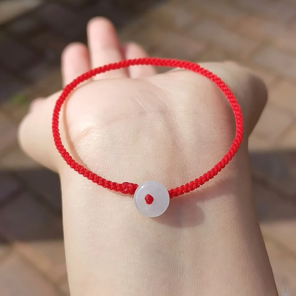 天然翡翠平安扣手工编织红绳手绳男士女士百搭情侣款069