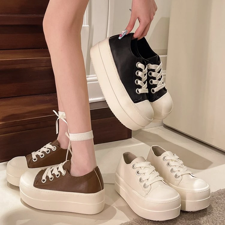 爆款大头厚底鞋松糕小白鞋女2025春季新款增高休闲鞋百搭运动板鞋