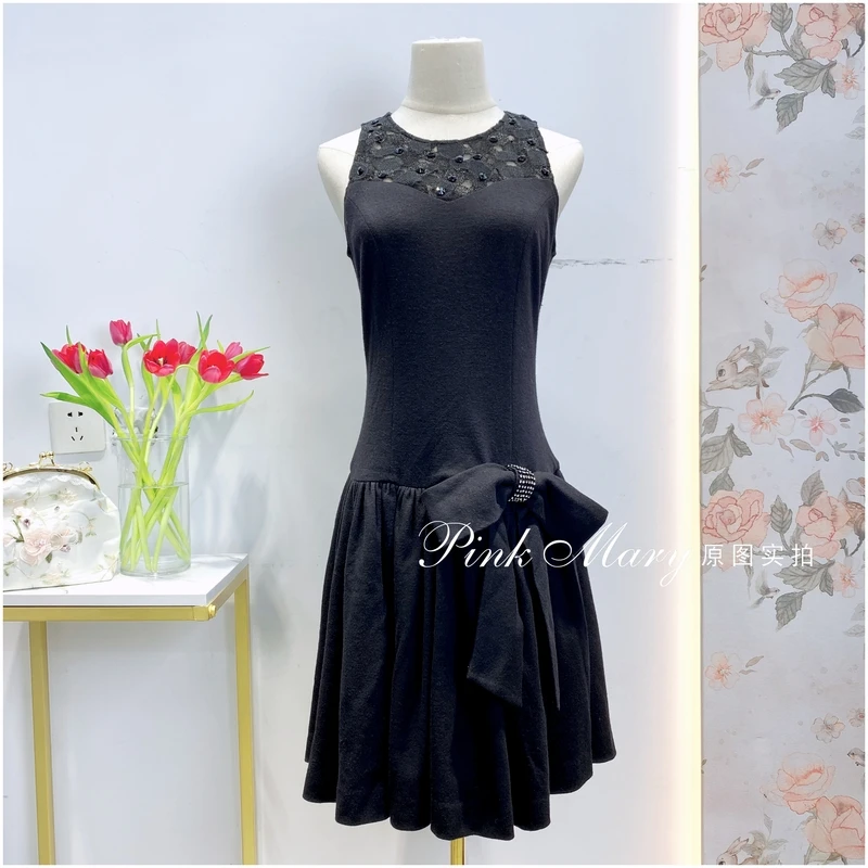 PinkMary粉红玛琍黑色圆领修身羊毛无袖连衣裙裙子女PMAFW526688