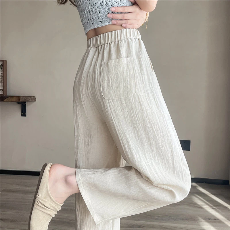 天丝亚麻阔腿裤女夏季薄款九分裤子2025新款棉麻八分休闲冰丝直筒