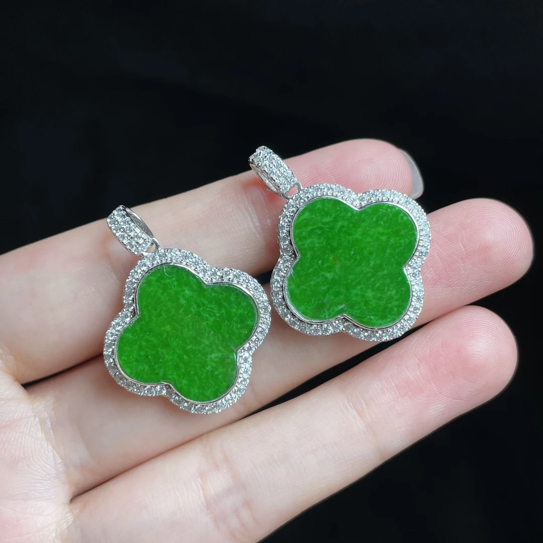 【玉总珠宝】925银翡翠四叶草吊坠小众首饰多样性发一CAN1050256