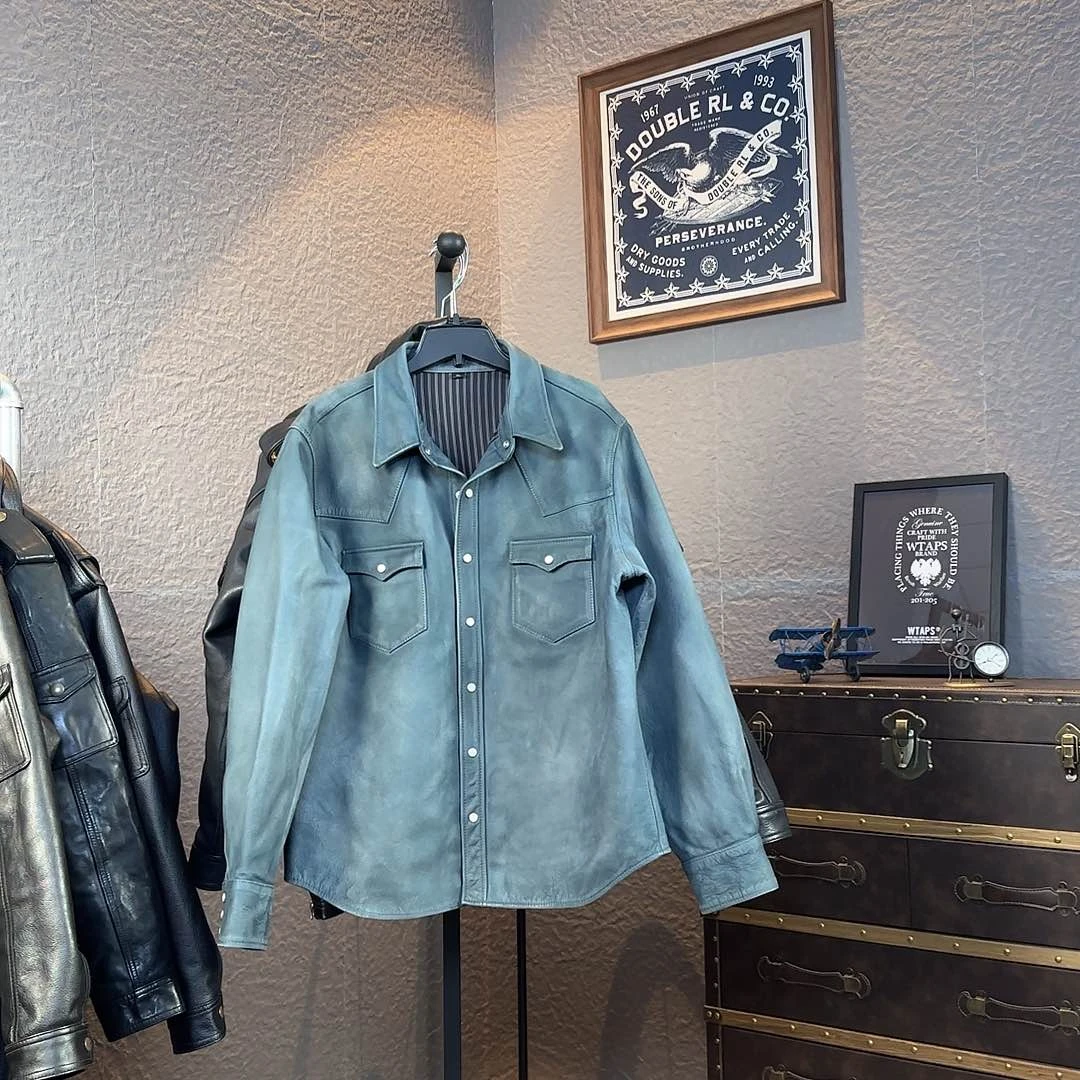 林***丹牛皮衬衫幽雾蓝XL