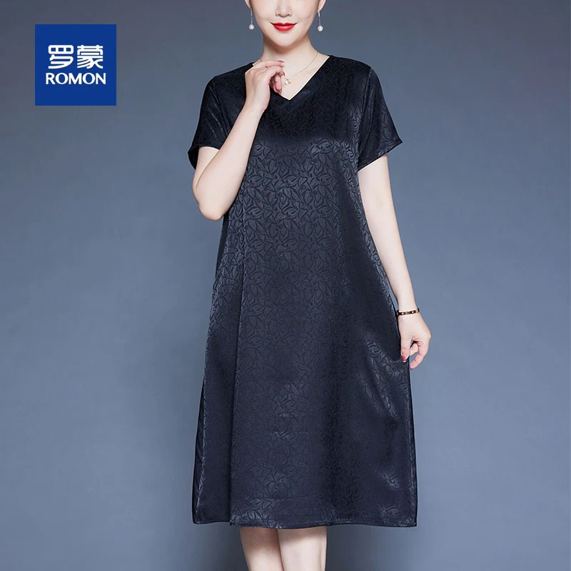 罗蒙中老年妈妈夏装雪纺连衣裙女2025新款高端宽松显瘦气质中长裙