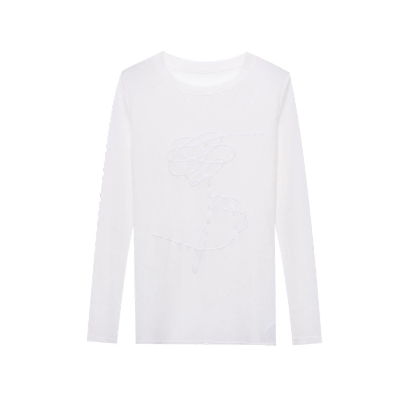 KUOKUO早春新款 艺术感立体发泡圆领微透罩衫恤