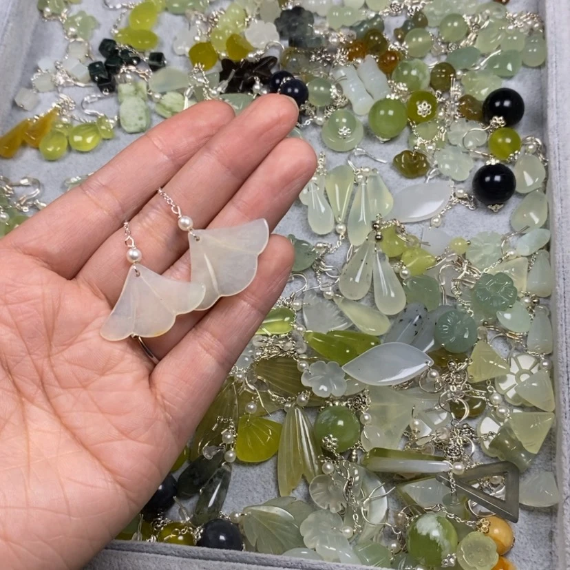 【闪购商品】未镶嵌蛇纹石玉挂件耳饰耳环项链玫****1
