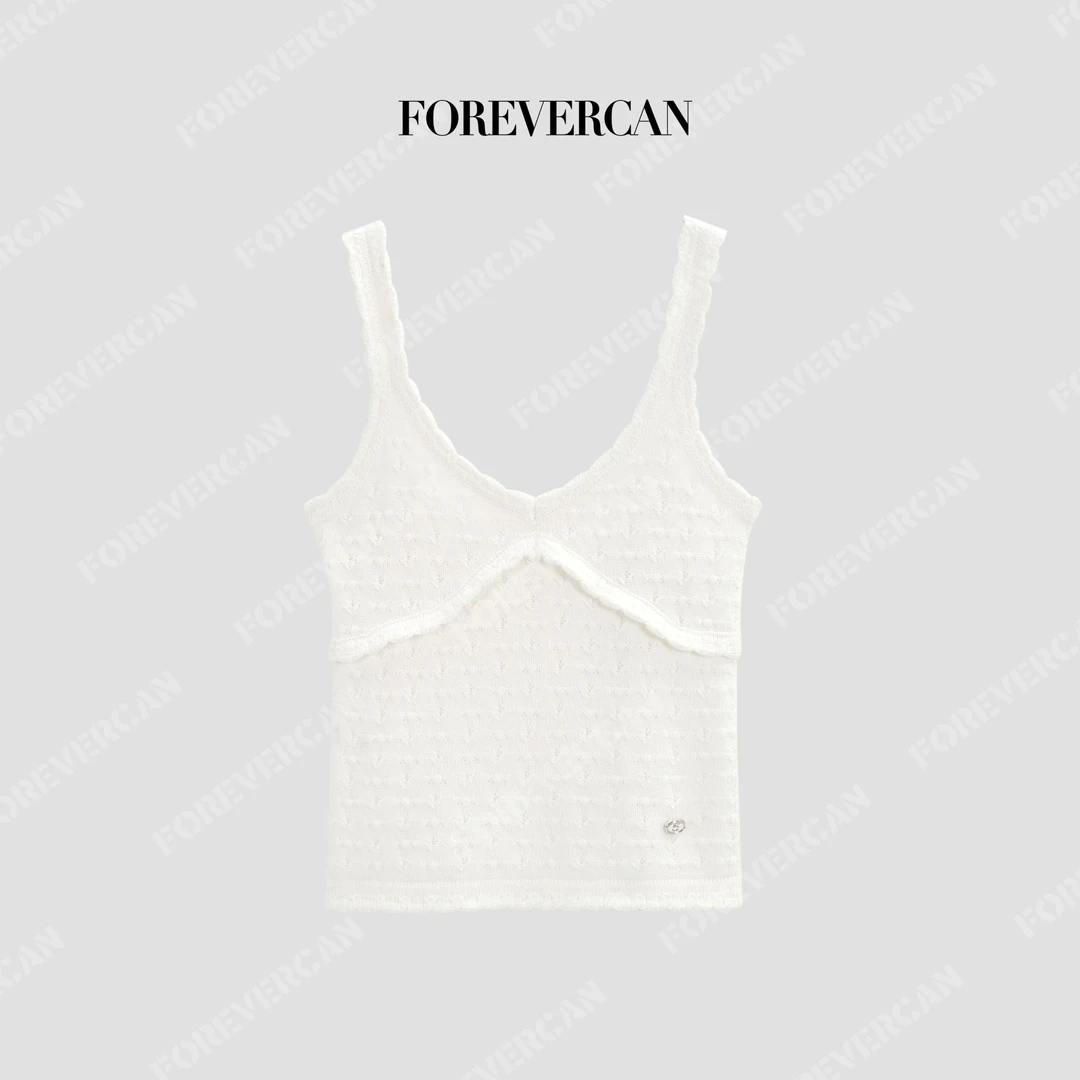 FOREVERCAN“云边坠锦”进口山羊绒挑孔肌理吊带针织背心MY8978