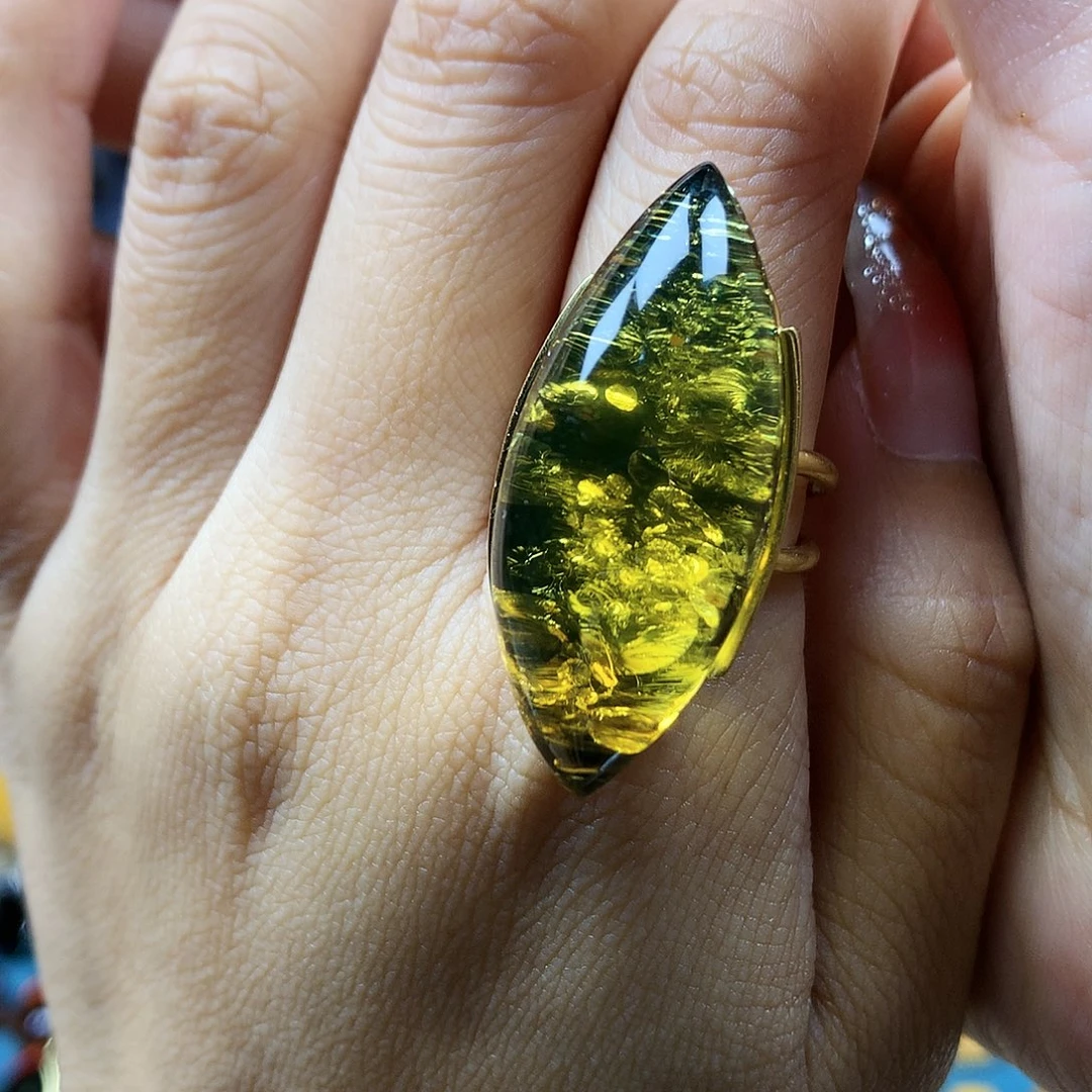 绿珀戒指银S925镶嵌平****真戒指