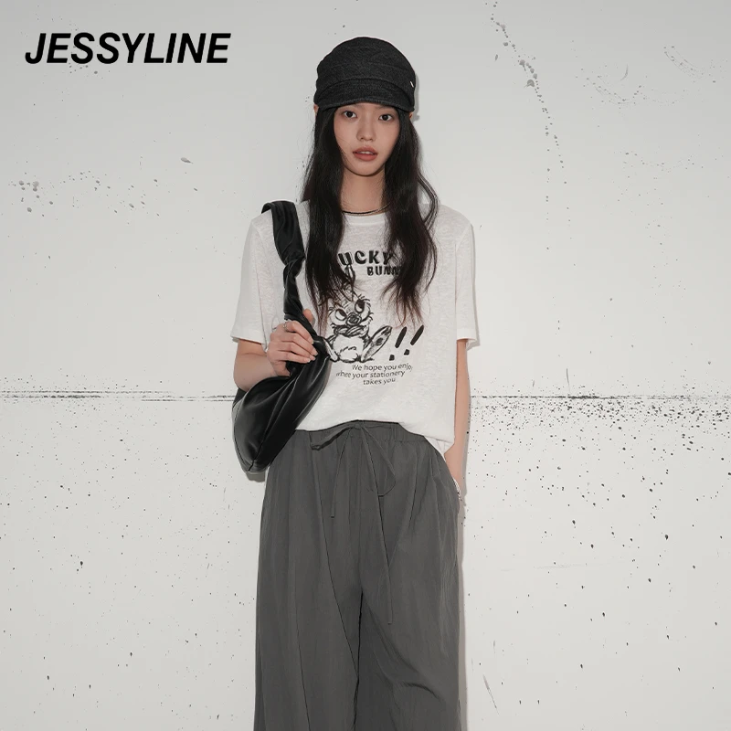 jessyline2025夏季新款 杰茜莱字母卡通短袖T恤女 523101547