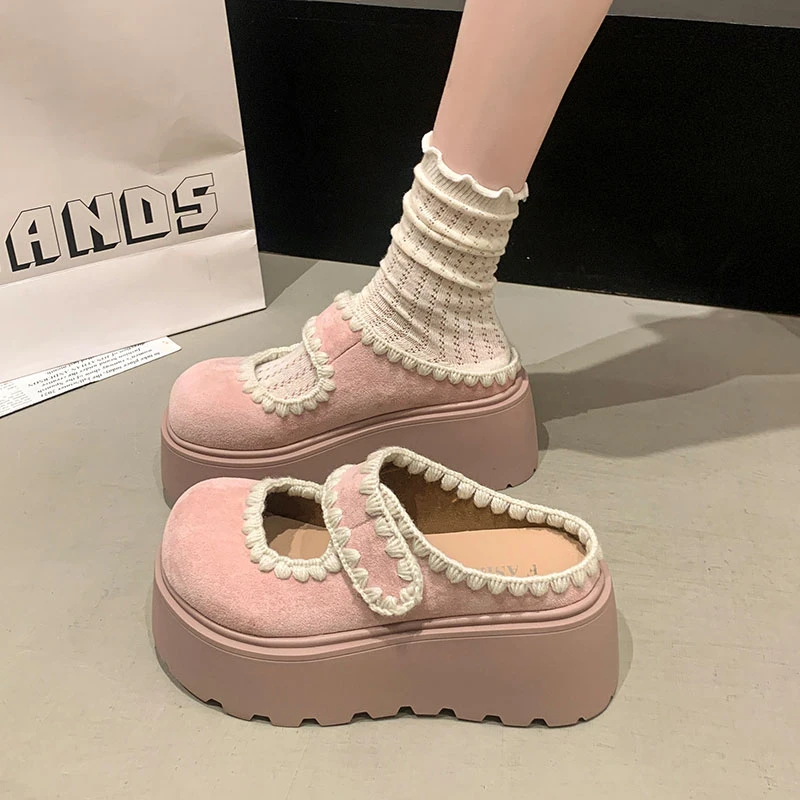 厚底增高粉色勃肯鞋女2025春夏新款网红爆款小个子乐福鞋半拖单鞋