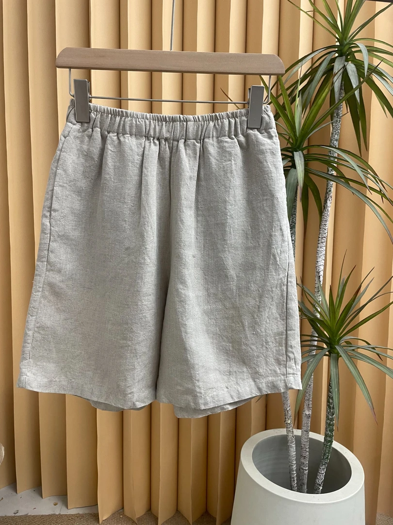 夏季女士宽松百搭抑菌透气抽绳款双雨露100%汉麻短裤  038