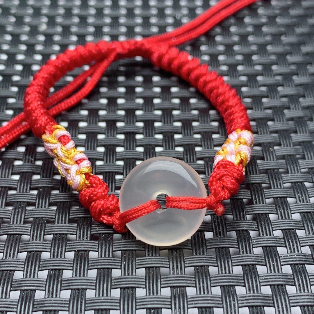 天然玛瑙冰种小平安扣手绳编织女款精美白透纯色送礼精品多样性