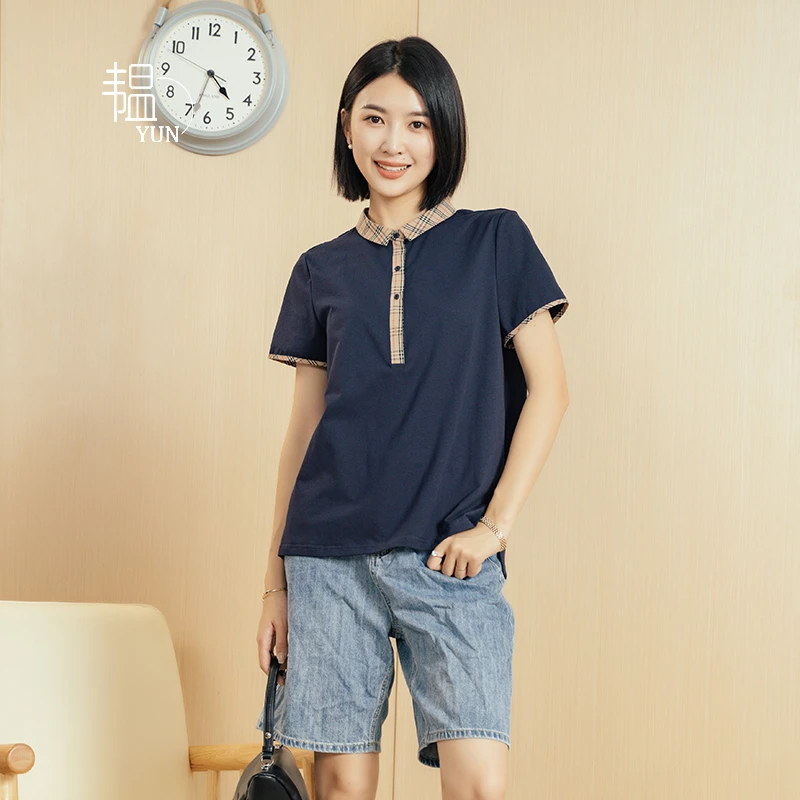 Yun/韫2023年夏季新款休闲翻领舒适户外女士polo上衣B23512702